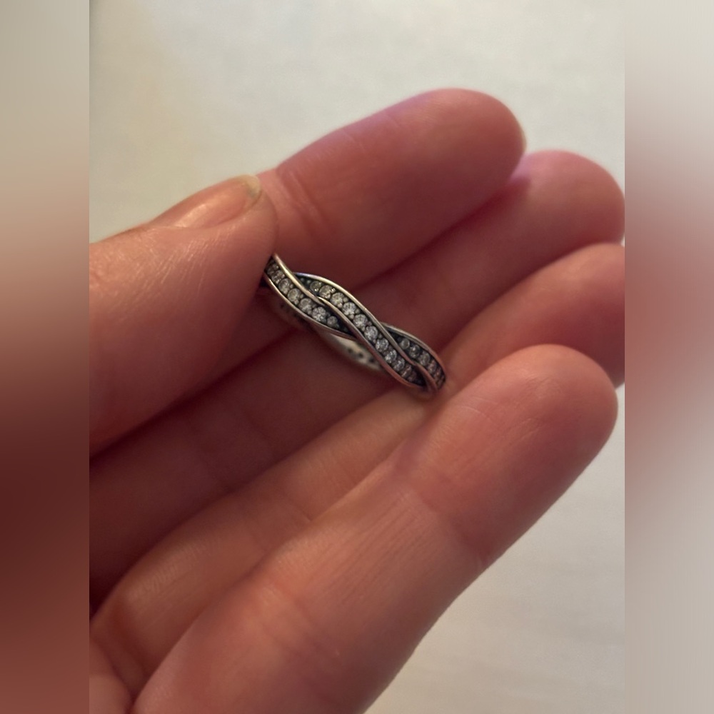 Authentic Vintage Pandora 925 Sterling Silver and CZ Braided Ring Size 5